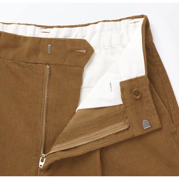 NWT MUJI Women's Kapok Corduroy Tuck Pants Made From Tree Nuts LARGE 2024 Camel - Picture 5 of 13